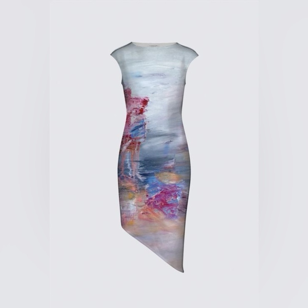 Abstract Watercolor Print Midi Dress - Multi
